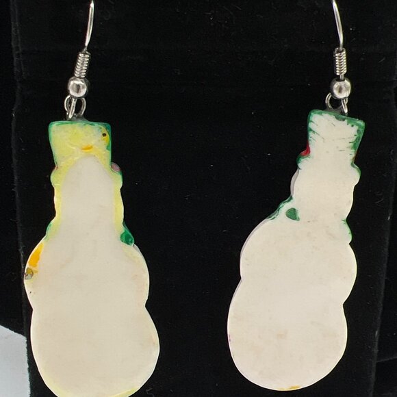 Snowman-Themed Dangle Earrings With Green & Red Accents - Picture 3 of 5